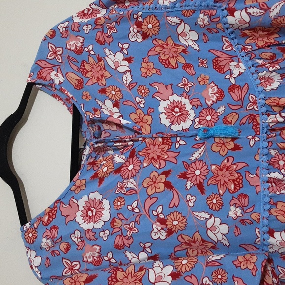 Rustty Dustty Floral Blue and Red Women's Top Blouse 3X Pull On Boho Festival - Picture 2 of 7